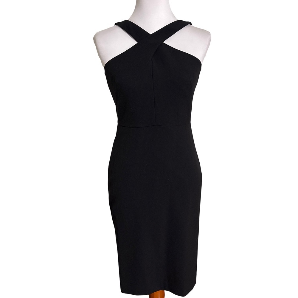 Ann Taylor Black Cross Neck Midi Dress